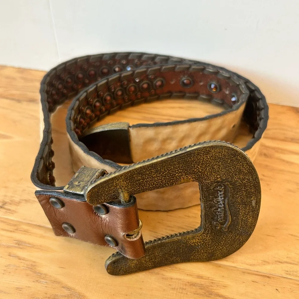 Vintage Leather Rock Rhinestone Western Cowgirl Belt Copper Bronze Cognac USA